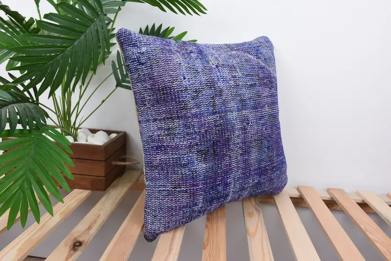 Boho Pillow, 18x18 Blue Pillow, Turkish Pillow, Retro Throw Cushion Cover, Chair Pillow Case, Pillow Cover, Turkish Kilim Pillow - 4