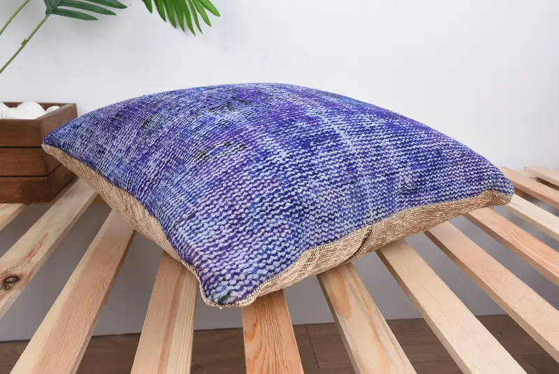 Boho Pillow, 18x18 Blue Pillow, Turkish Pillow, Retro Throw Cushion Cover, Chair Pillow Case, Pillow Cover, Turkish Kilim Pillow - 6
