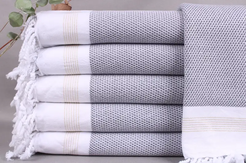 Wedding Favor Turkish Bath Towel Dark Gray Striped, 40x71 Inches