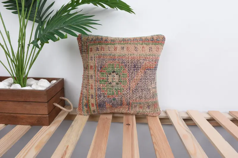 Nomadic Pillow Sham, Pillow, Boho Pillow Sham Cover, 12x12 Blue Cushion Cover, Vintage Pillow Sham, Throw Kilim Pillow, Boho Pillow - 1