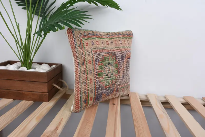 Nomadic Pillow Sham, Pillow, Boho Pillow Sham Cover, 12x12 Blue Cushion Cover, Vintage Pillow Sham, Throw Kilim Pillow, Boho Pillow - 4