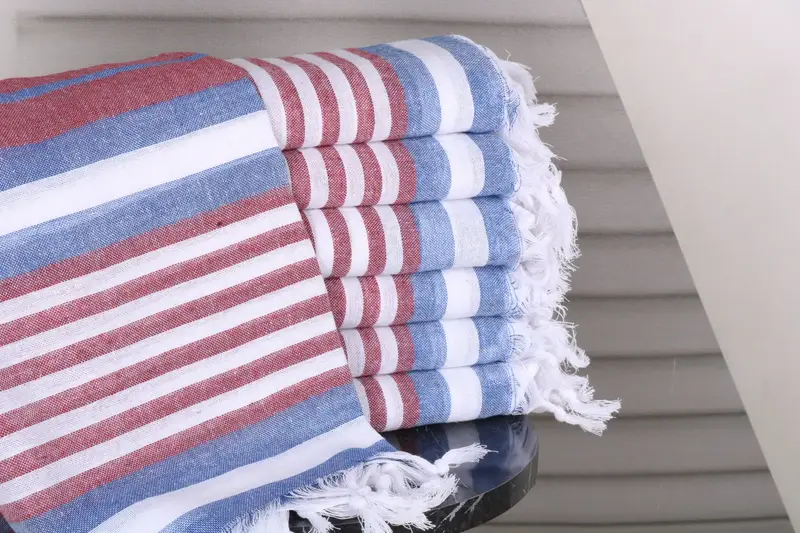 Wedding Favor Turkish Towel Burgundy-Blue Striped Towel 40x67 Inches