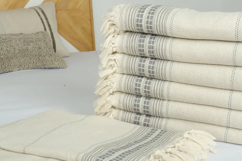 Throw Blanket Couch, Tablecloth, Wedding Hand Made Gift, Turkish Bedspread, Boho Throw Blankets, Couch Cover, 96x94 Linen Striped Towel - 3