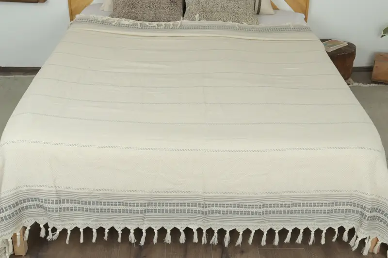 Throw Blanket Couch, Tablecloth, Wedding Hand Made Gift, Turkish Bedspread, Boho Throw Blankets, Couch Cover, 96x94 Linen Striped Towel - 8