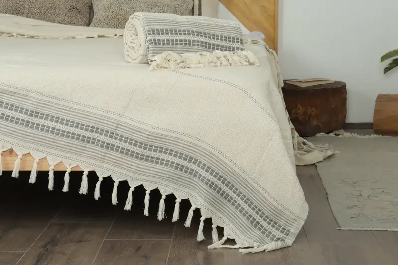 Throw Blanket Couch, Tablecloth, Wedding Hand Made Gift, Turkish Bedspread, Boho Throw Blankets, Couch Cover, 96x94 Linen Striped Towel - 7