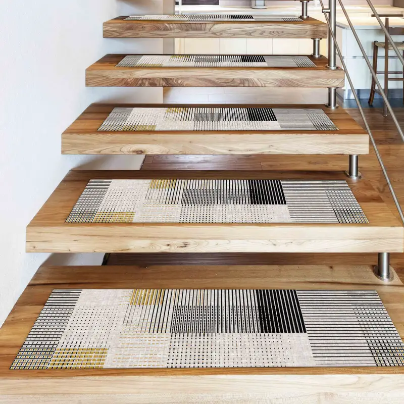 Mustard Black Kilim Printed Rug: Minimalist Ethnic Stair Rug