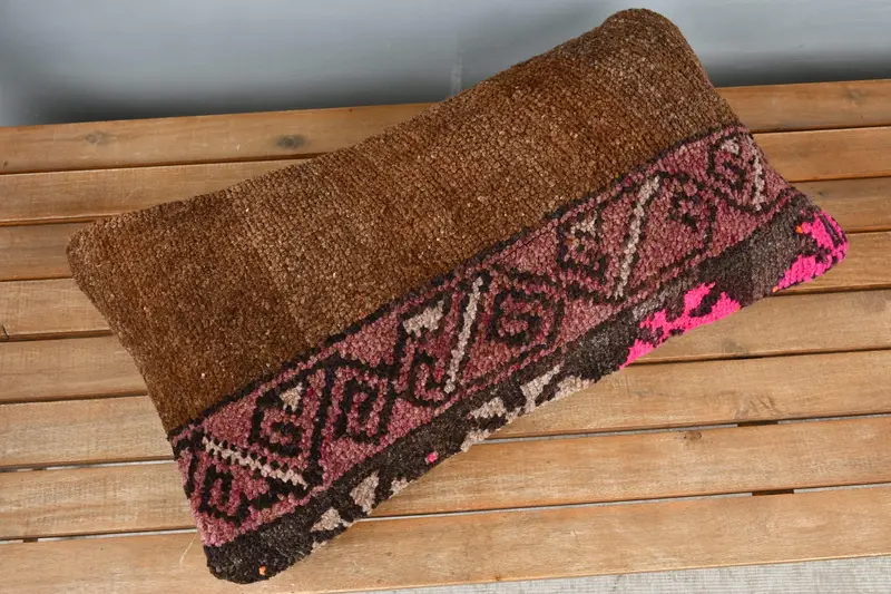 Turkish Kilim Pillow, 12x24 Brown Pillow, Cushion Case, Boho Pillow Sham Cover, Nomadic Pillow Cover, Vintage Kilim Pillow, Traditional Pillow Sham - 2