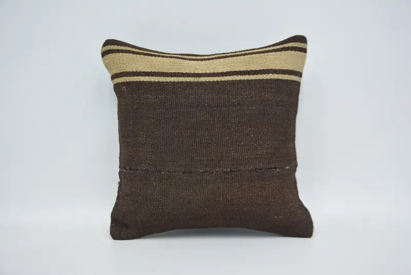 Handwoven Pillow Cover Cushion Cover, Pillow for Couch, Kilim Pillow Cover, Cushion, 14x14 Brown Pillow Cover, Boho Pillow Sham Cover - 1