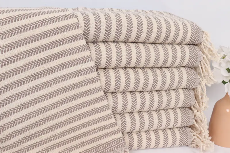 Turkish Cotton Dish Towel Brown with Beige Secondary, 18x40 Inches