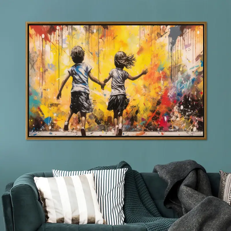 Lienzo abstracto moderno: Banksy corriendo niños Lámina artística