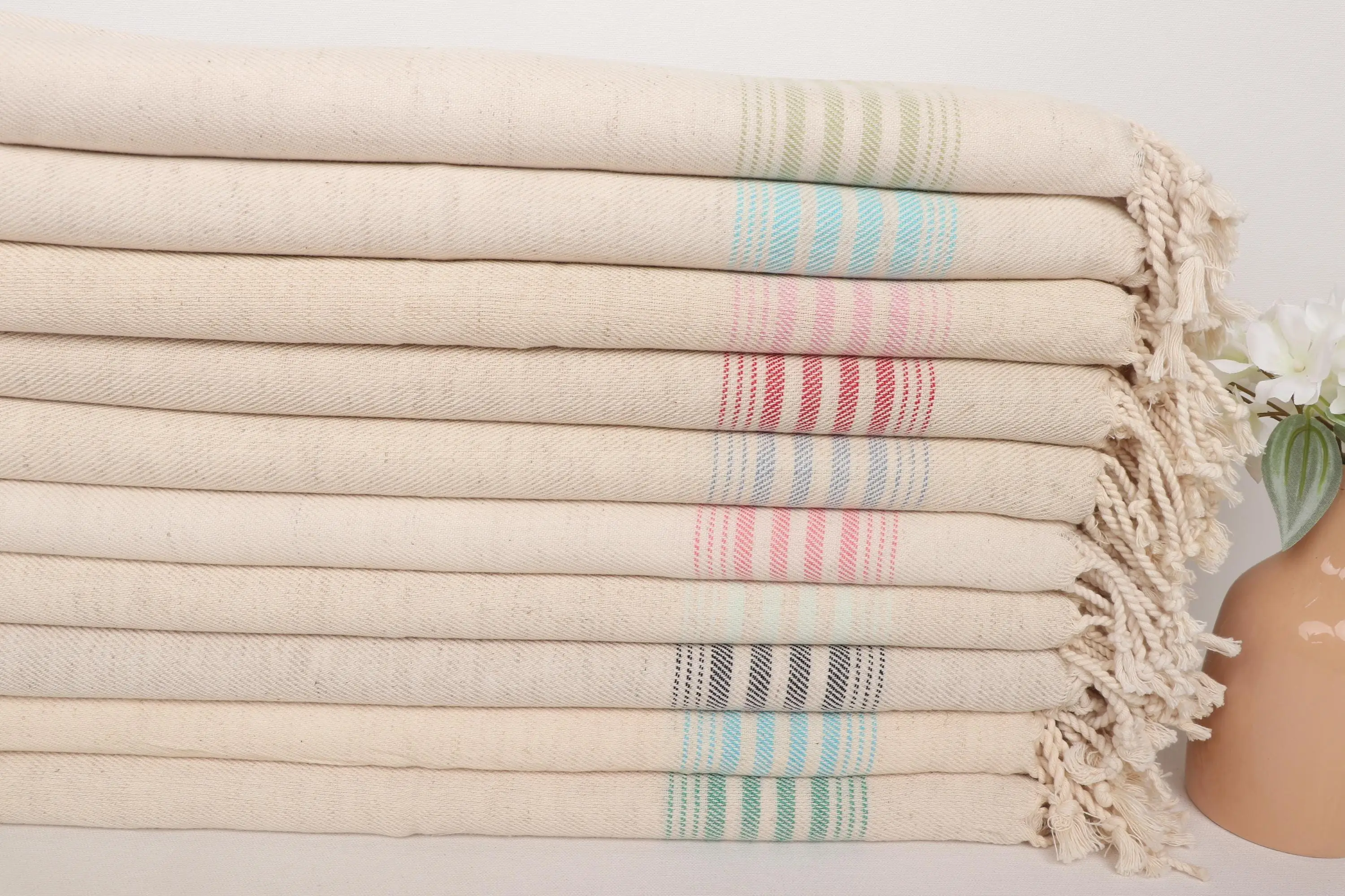 Linen Hand Towel Monogram Striped, 36x18 Inches - 1
