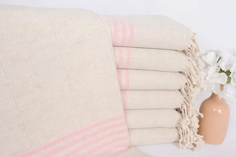 Striped Towel Turkish Cotton Pink Beige, 36x67 Inches