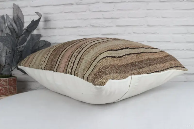 Vintage Kilim Pillow, Boho Pillow Sham Cover, Pillow Case, Natural Pillow Case, Rustic Pillow Case, Home Decor Pillow, 20x28 Brown Cushion Case - 7