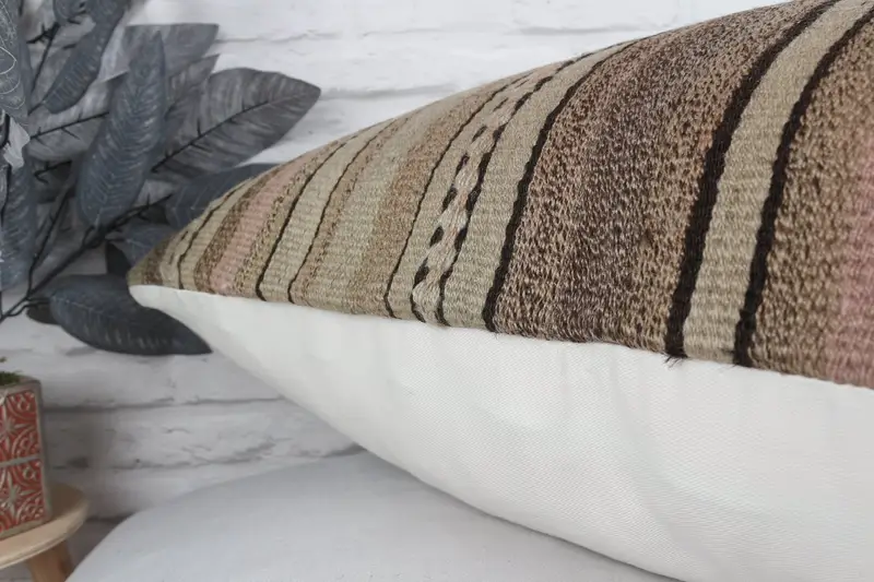 Vintage Kilim Pillow, Boho Pillow Sham Cover, Pillow Case, Natural Pillow Case, Rustic Pillow Case, Home Decor Pillow, 20x28 Brown Cushion Case - 8