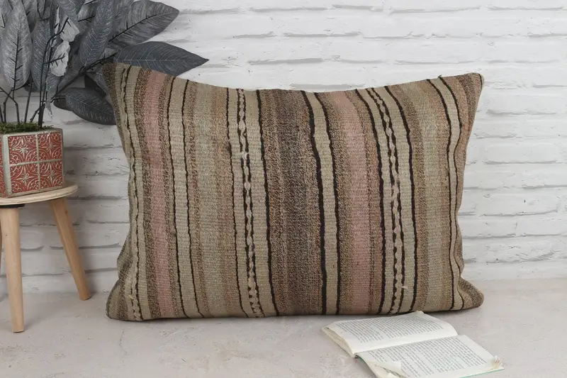 Vintage Kilim Pillow, Boho Pillow Sham Cover, Pillow Case, Natural Pillow Case, Rustic Pillow Case, Home Decor Pillow, 20x28 Brown Cushion Case - 1