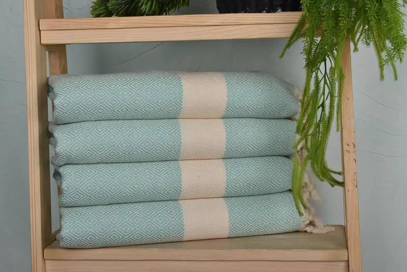 Small Bath Towel Turkish Hand Towel Dark Mint Cotton Diamond, 20x36 inches