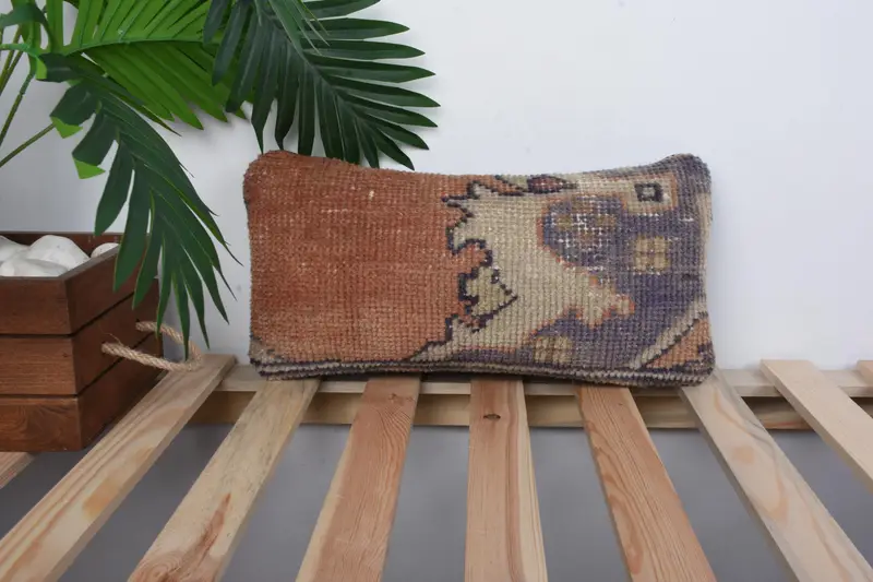 Pillow, Ethnical Kilim Rug Pillow, Traditional Cushion Cover, Square Throw Pillow Sham, Gift Pillow, 8x16 Orange Cushion Cover, Vintage Kilim Pillow - 1