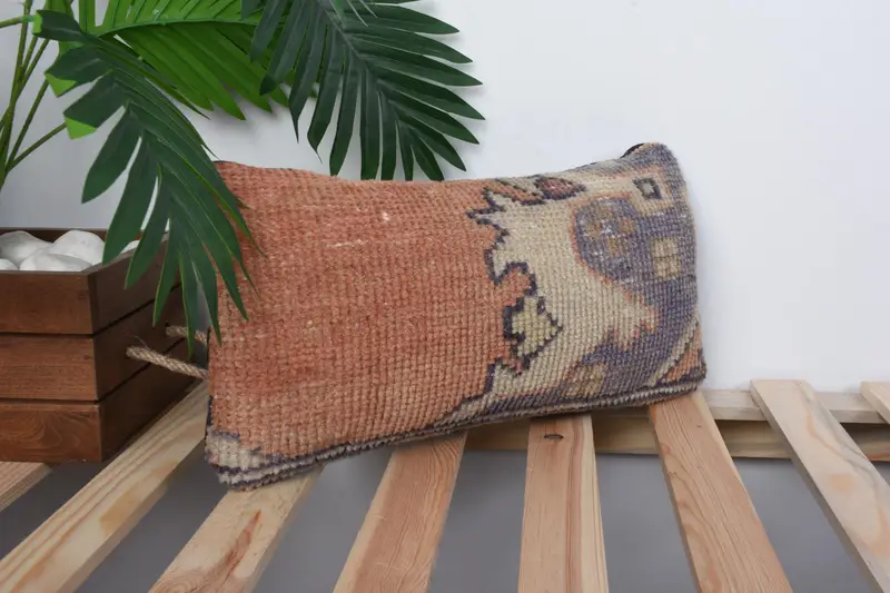 Pillow, Ethnical Kilim Rug Pillow, Traditional Cushion Cover, Square Throw Pillow Sham, Gift Pillow, 8x16 Orange Cushion Cover, Vintage Kilim Pillow - 4