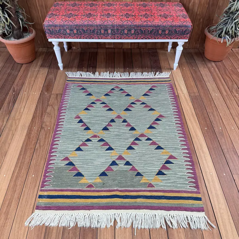 3.1x4.1 ft Vintage Small Rug, Gray Purple Turkish Floral Wool Rug - 1