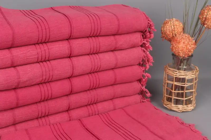 Kişiye Özel Gül Kurusu Çizgili Organik Pamuk Havlu, 36x63 İnç