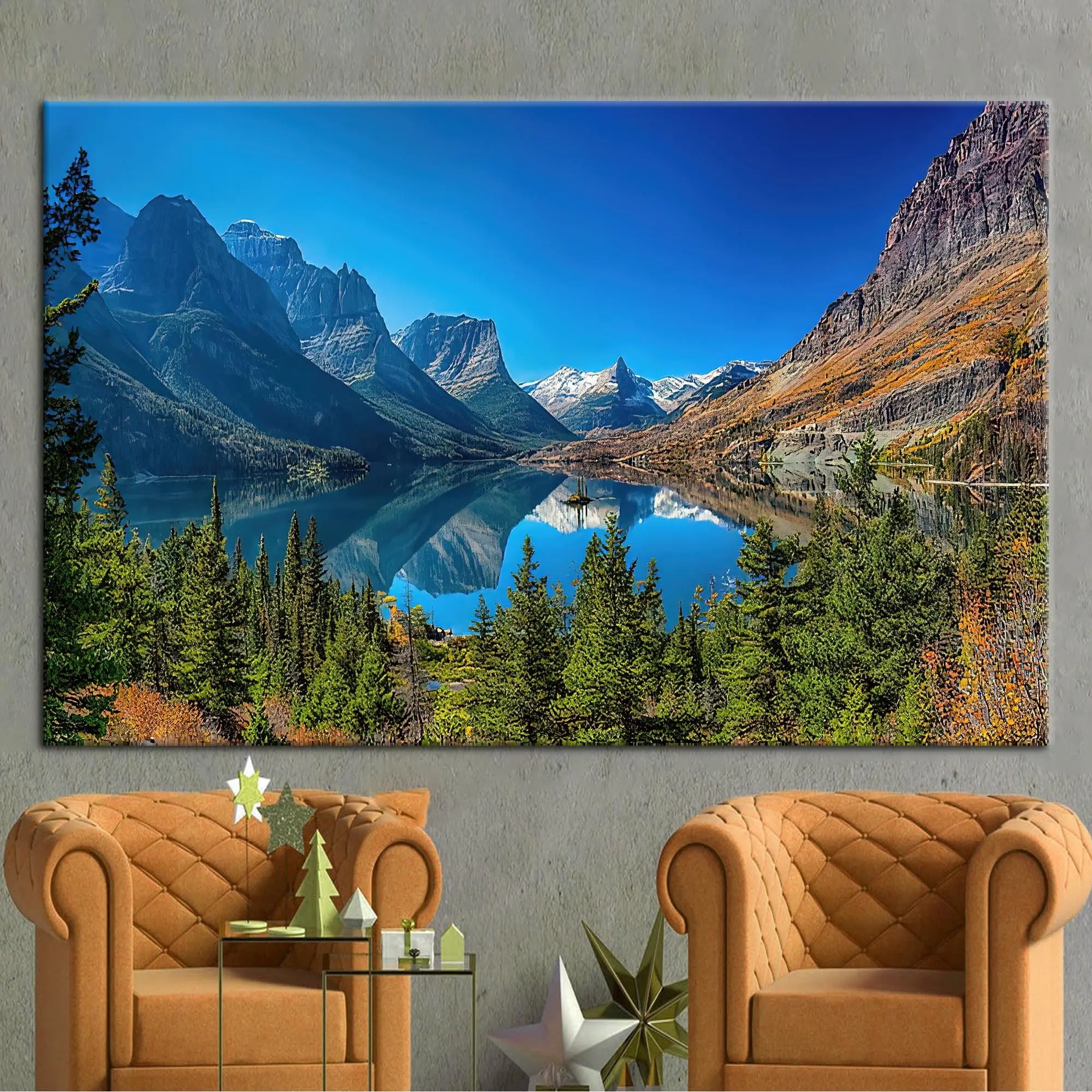 Stunning Saint Mary Lake Canvas: Montana Nature Landscape Art - 1