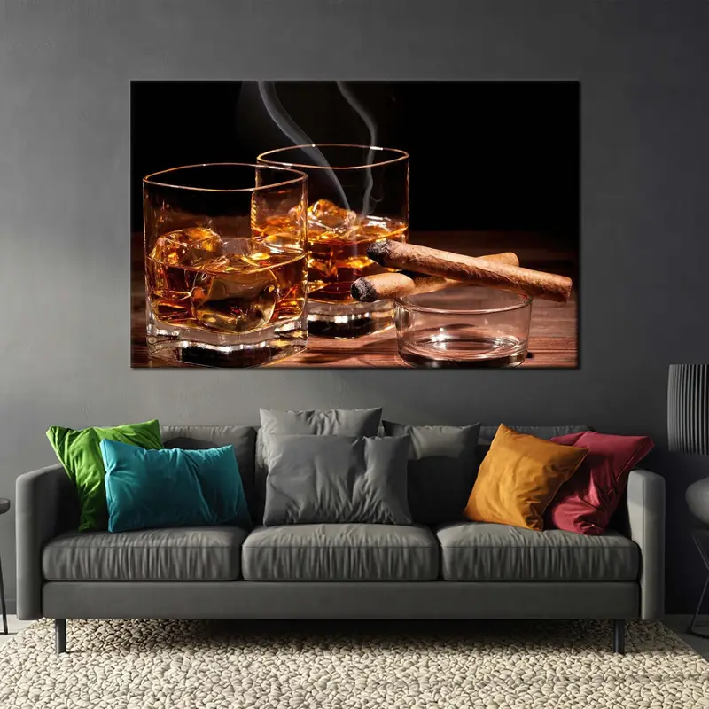 Cigar Wall Art, Bar Decor Art, Man Cave, Loft Art Decor Art, Canvas Wall Art, Cigar Art Decor, Gift For Him, Smoke Wall Art, Modern Canvas - 1