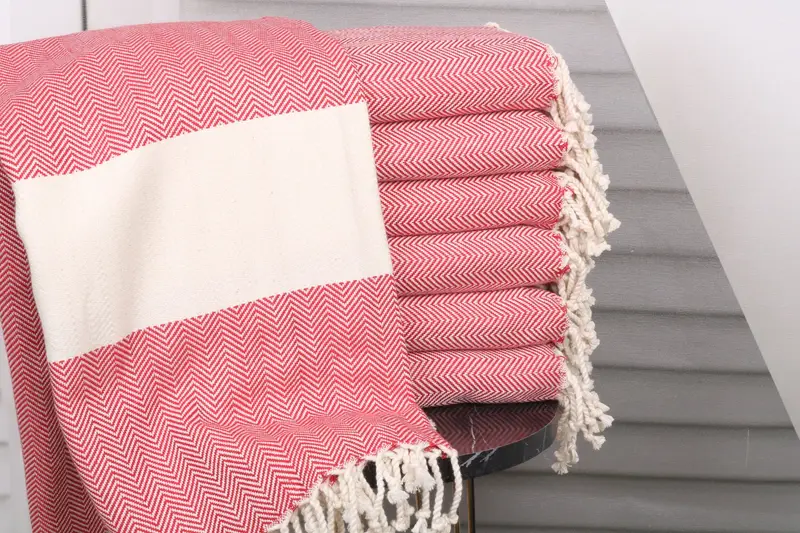 Turkish Beach Towel Red Chevron Embroidery, 40x71 Inches
