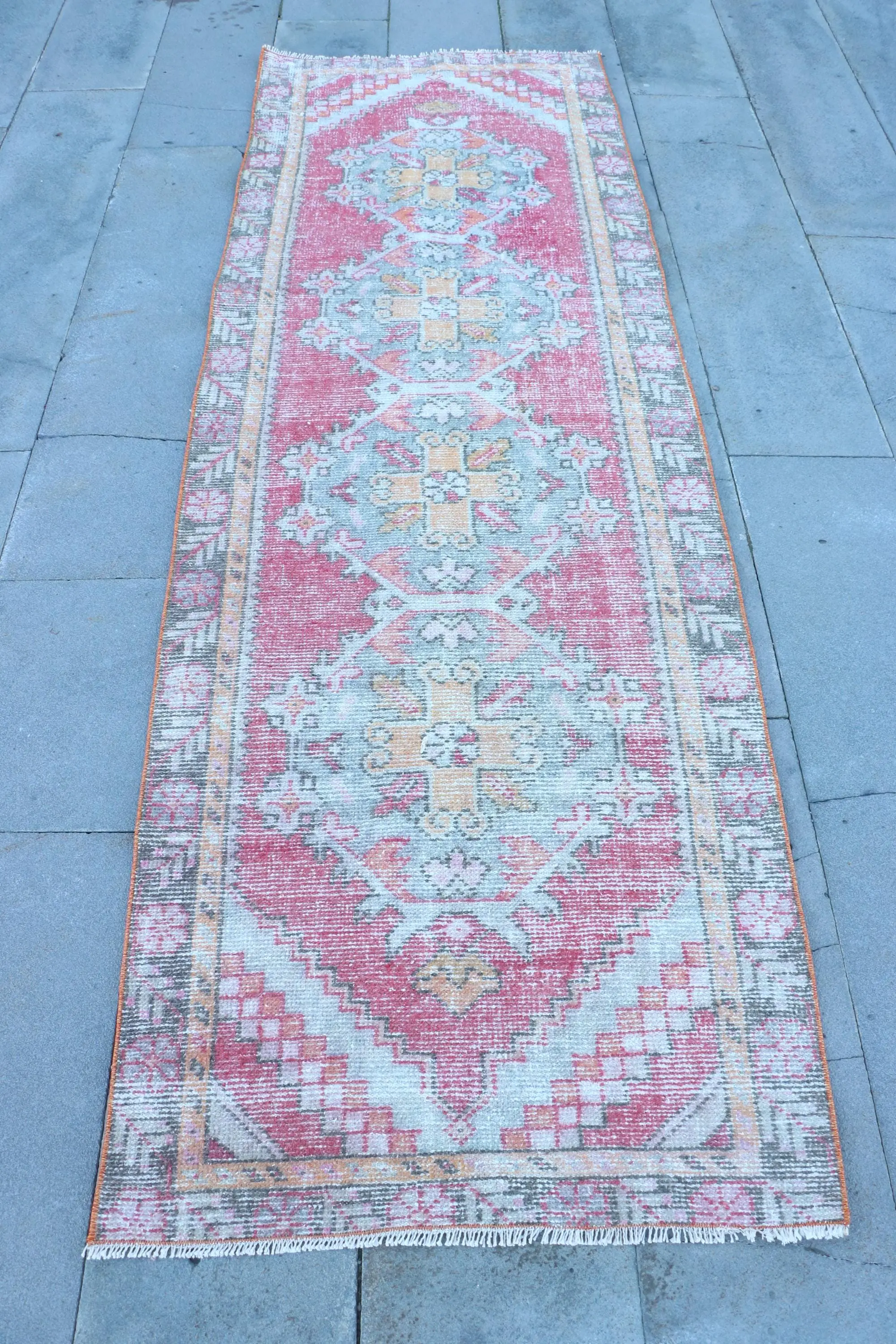 2.9x8.8 ft Vintage Rug, Runner Turkish Rug, Red Animal Print Rug - 1
