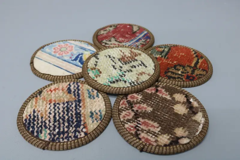 Kahverengi ve Bronz Kilim Bardak Altlığı, Benzersiz Boho Dekorlu Bardak Altlığı