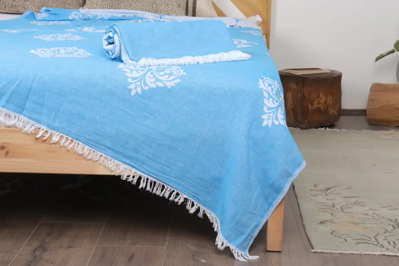 Turkish Bedspread, Christmas Gift Blanket, Boho Throw Blankets, 96x76 Cotton Baroque Towel, Organic Throw, Monogram Blanket, Personalized Blanket - 1