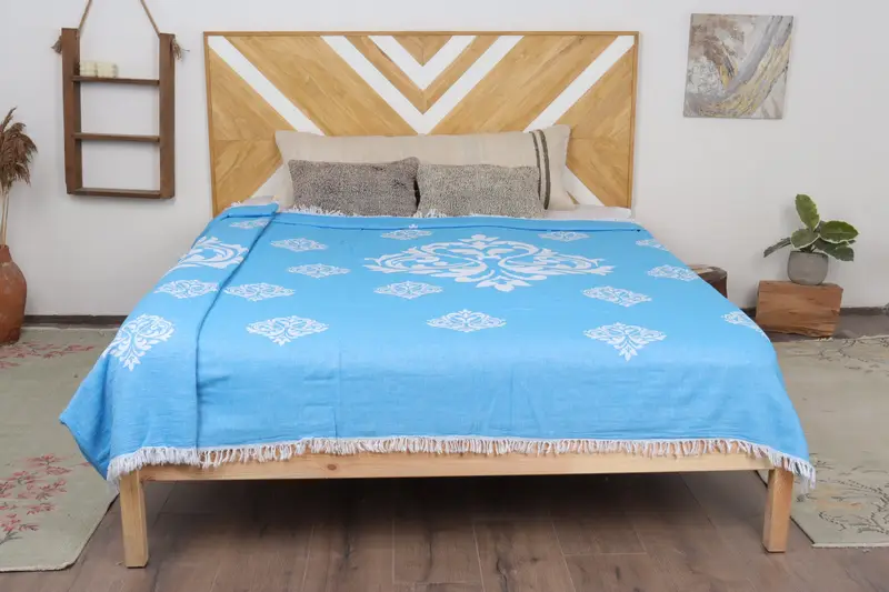 Turkish Bedspread, Christmas Gift Blanket, Boho Throw Blankets, 96x76 Cotton Baroque Towel, Organic Throw, Monogram Blanket, Personalized Blanket - 2