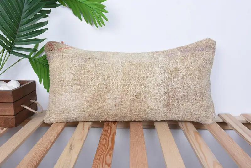 Vintage Kilim Pillow, 12x24 Beige Pillow Sham, Cushion Cover, Boho Throw Pillow Cover, Ethnical Kilim Rug Pillow, Vintage Pillow - 1