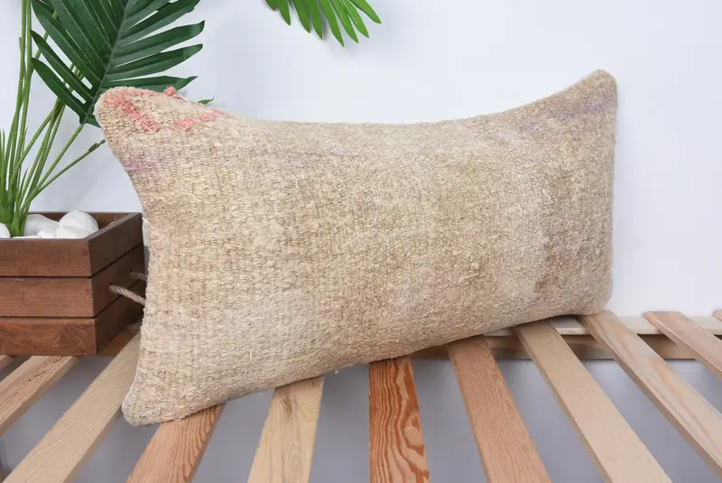 Vintage Kilim Pillow, 12x24 Beige Pillow Sham, Cushion Cover, Boho Throw Pillow Cover, Ethnical Kilim Rug Pillow, Vintage Pillow - 4
