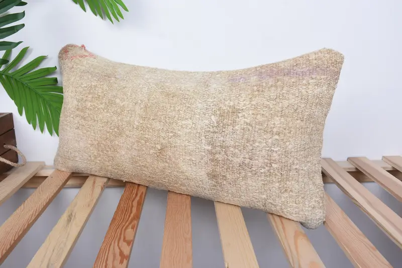 Vintage Kilim Pillow, 12x24 Beige Pillow Sham, Cushion Cover, Boho Throw Pillow Cover, Ethnical Kilim Rug Pillow, Vintage Pillow - 5