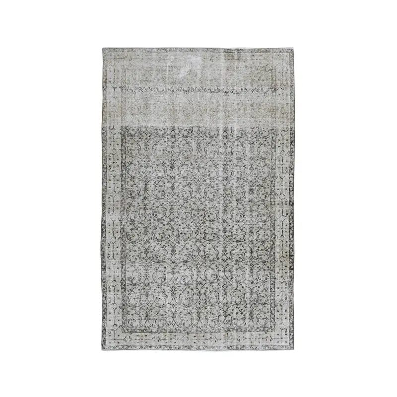 Turkish Vintage Rug, 5.2x8.4 ft Oushak Rug, Gray Black Ikat Rug - 1