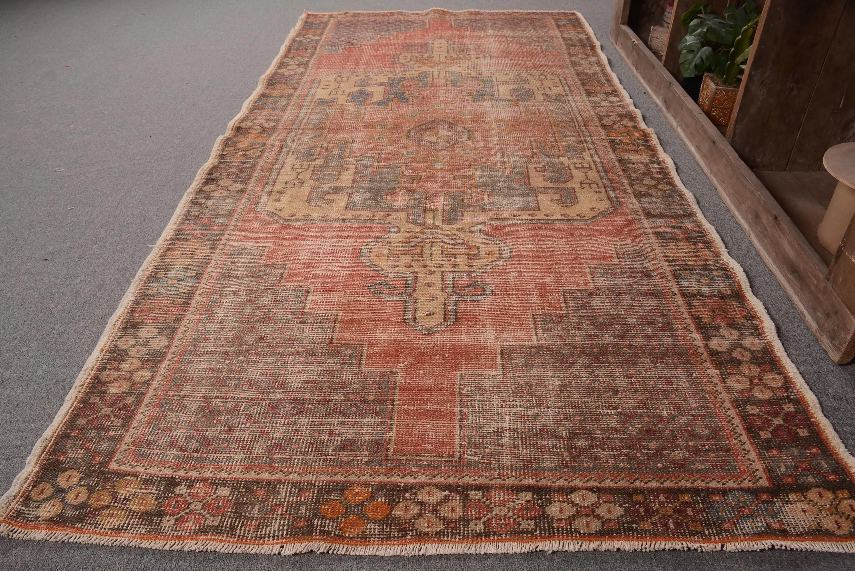 4x8.2 ft Turkish Area Rug, Vintage Red Solid Rug - 1