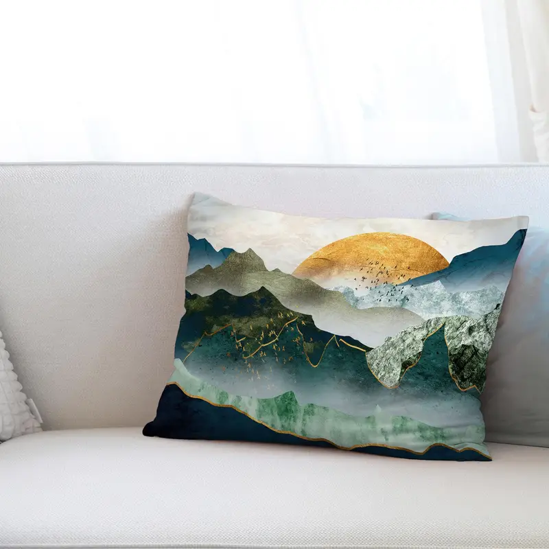 Golden Sun Mountain Abstrakt bedrucktes Kissen – Luxus-Wohndekoration