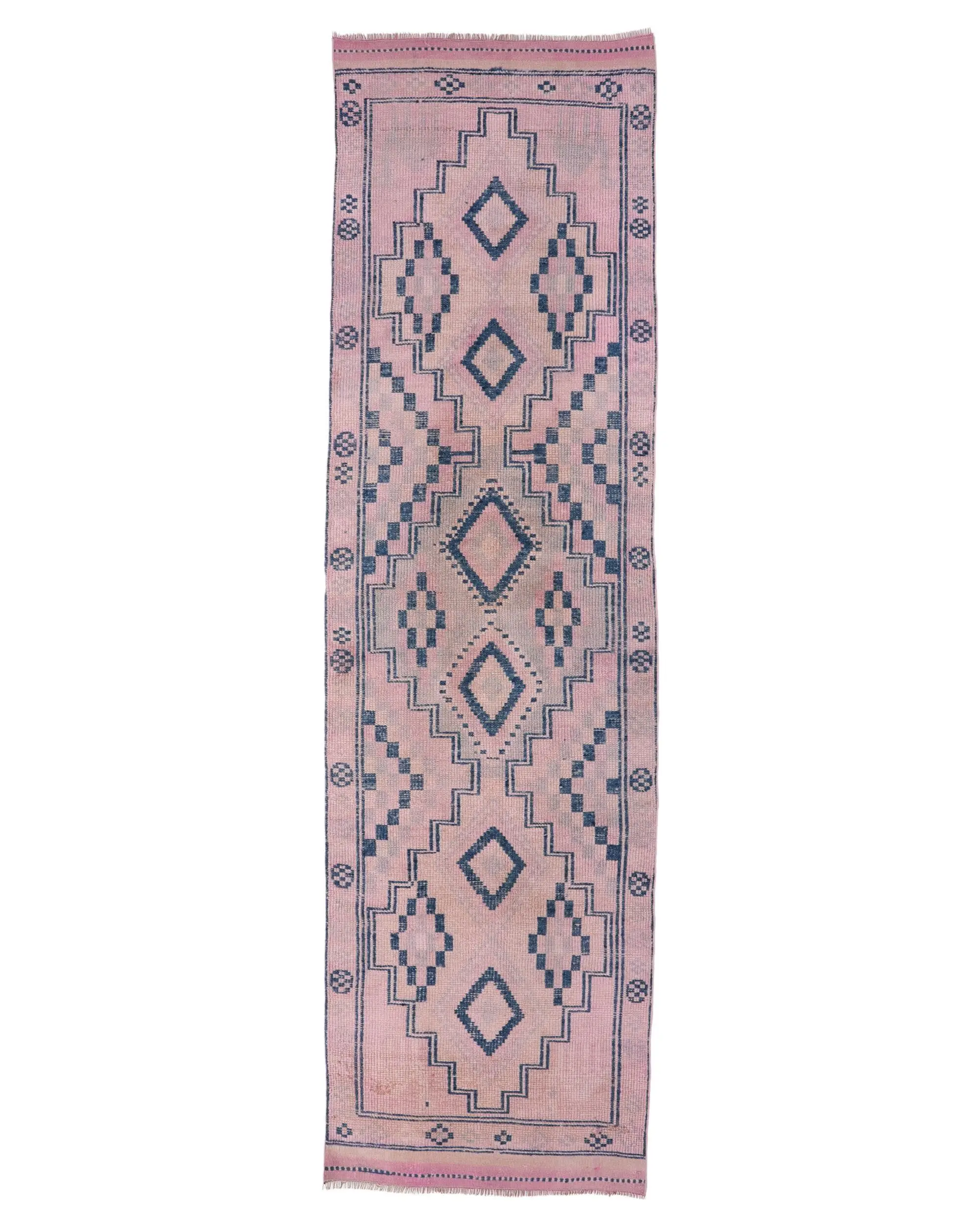 Türkischer Teppich, Läufer 3,2x11,5 ft Vintage Teppich, rosa blau floraler Wollteppich - 1