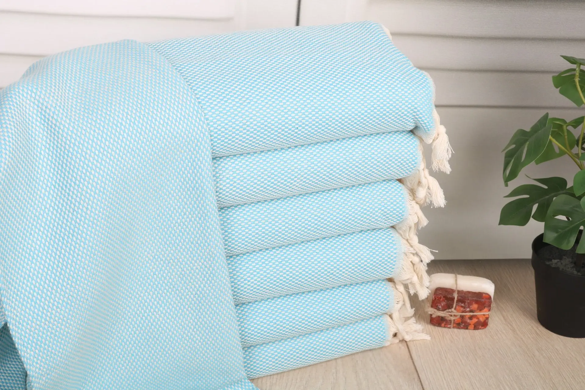 Turquoise Cotton Dish Towel Polka Dot, 18x40 Inches - 1