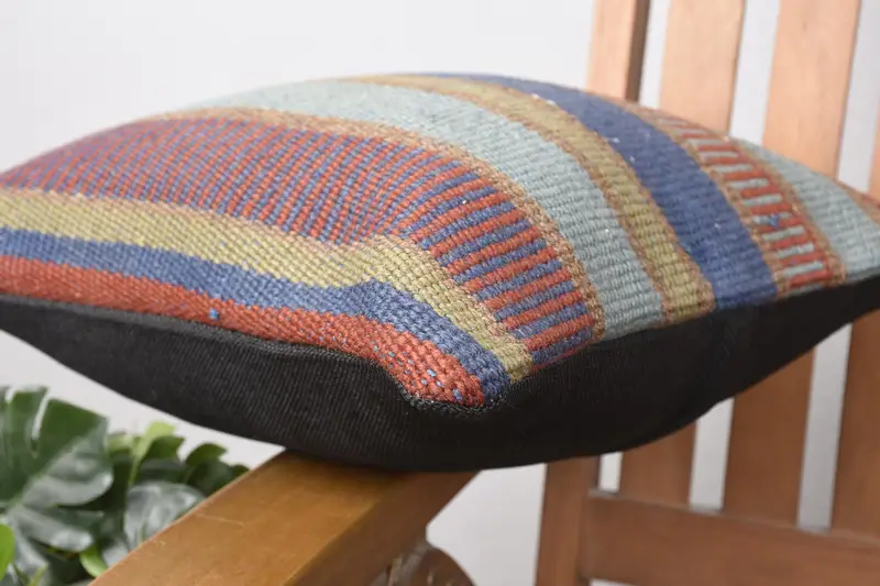 Couch Pillow, Sustainable Cushion, Kilim Pillow Cover, Turkish Pillow, Traditional Cushion Case, 14x14 Blue Cushion Cover, Boho Pillow, Pillow Sham - 6
