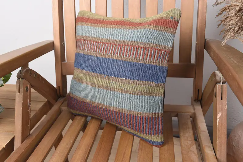 Couch Pillow, Sustainable Cushion, Kilim Pillow Cover, Turkish Pillow, Traditional Cushion Case, 14x14 Blue Cushion Cover, Boho Pillow, Pillow Sham - 3