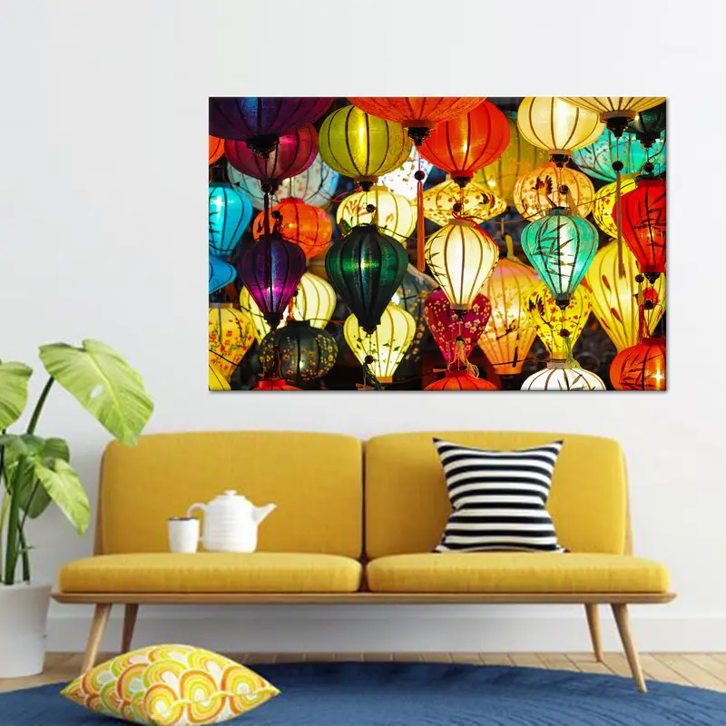 Lebhafter Regenbogen-Asien-Laternenfest-Leinwanddruck