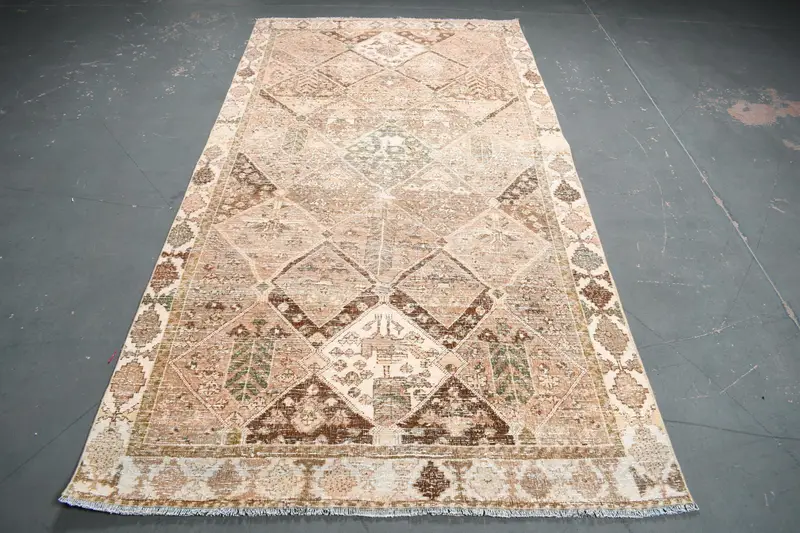 Turkish 4.7x9.3 ft Rug, Vintage Large Rug, Brown Floral Rug - 1