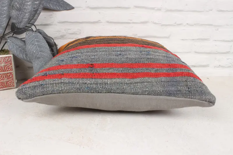 Outdoor Patio Pillow Case, Vintage Pillow, Vintage Kilim Throw Pillow, Pillow Cover, Pet Pillow Sham, Boho Pillow Sham Cover, 16x16 Orange Pillow - 5