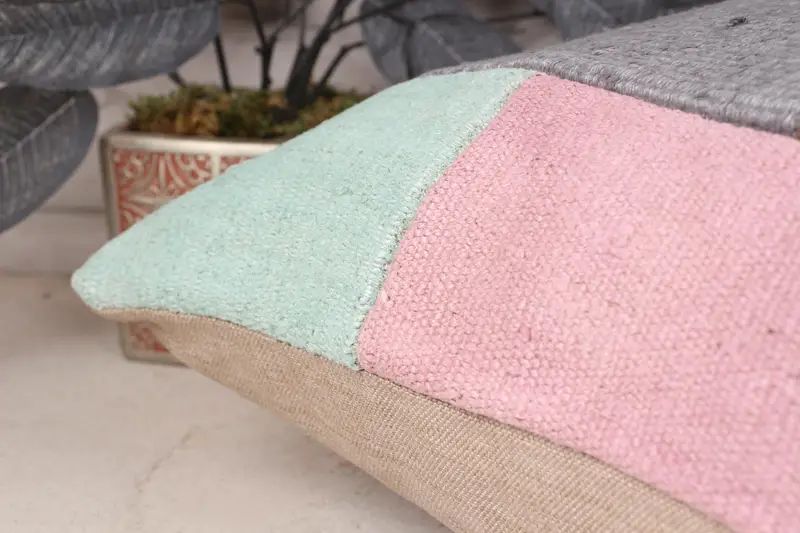 Handmade Kilim Cushion, Pillow Sham, 16x24 Pink Pillow Cover, Floor Pillow Sham, Boho Pillow Sham Cover, Kilim Cushion Sham - 7