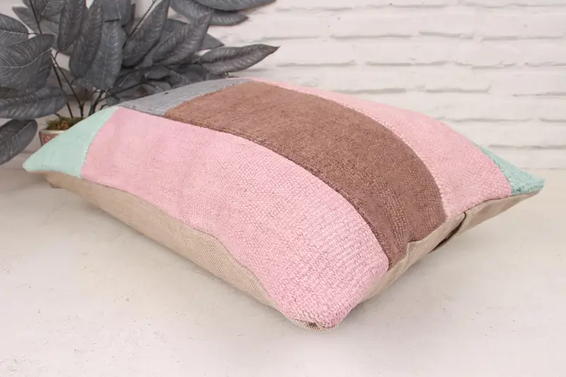 Handmade Kilim Cushion, Pillow Sham, 16x24 Pink Pillow Cover, Floor Pillow Sham, Boho Pillow Sham Cover, Kilim Cushion Sham - 6