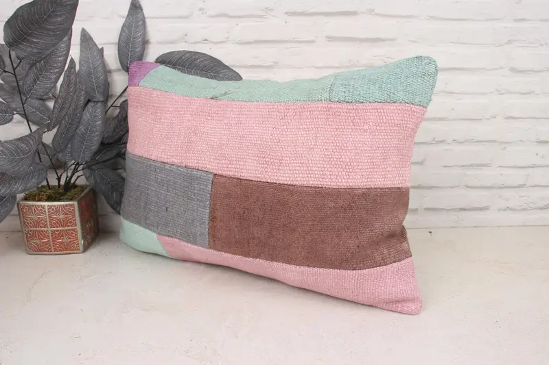 Handmade Kilim Cushion, Pillow Sham, 16x24 Pink Pillow Cover, Floor Pillow Sham, Boho Pillow Sham Cover, Kilim Cushion Sham - 4