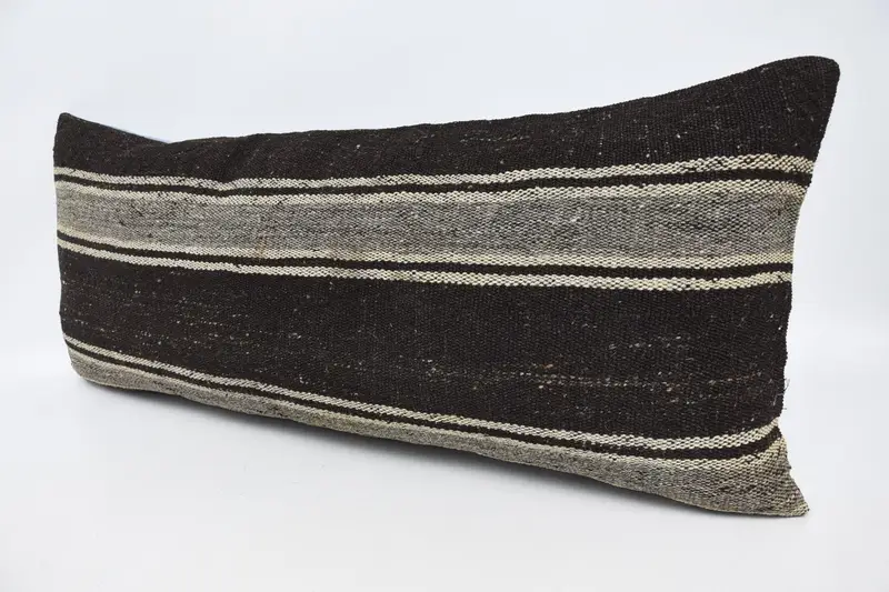 Pillow Sham, Pattern Throw Pillow Sham, Handmade Cushion Case, Kilim Cushion Sham, Bed Pillow, Pillow for Sofa, Kilim Pillow, 16x36 Brown Pillow - 4