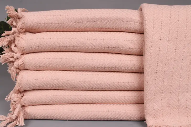 Couch Throw Powder Pink Chevron Blanket, Organic Turkish Cotton, 56x75 Inches