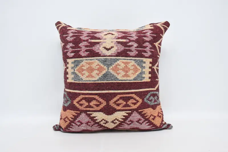 Funda de almohada cuadrada grande turca geométrica, funda de almohada marroquí de sofá beige de 28x28 pulgadas - 1